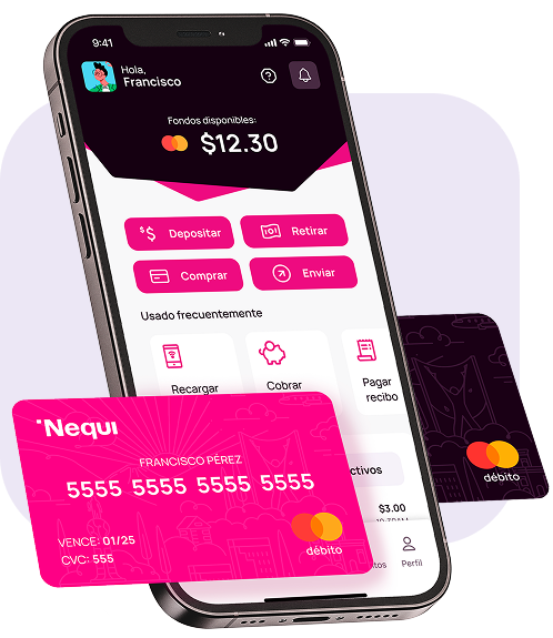 Mockup de la aplicación Nequi mostrando la interfaz de usuario